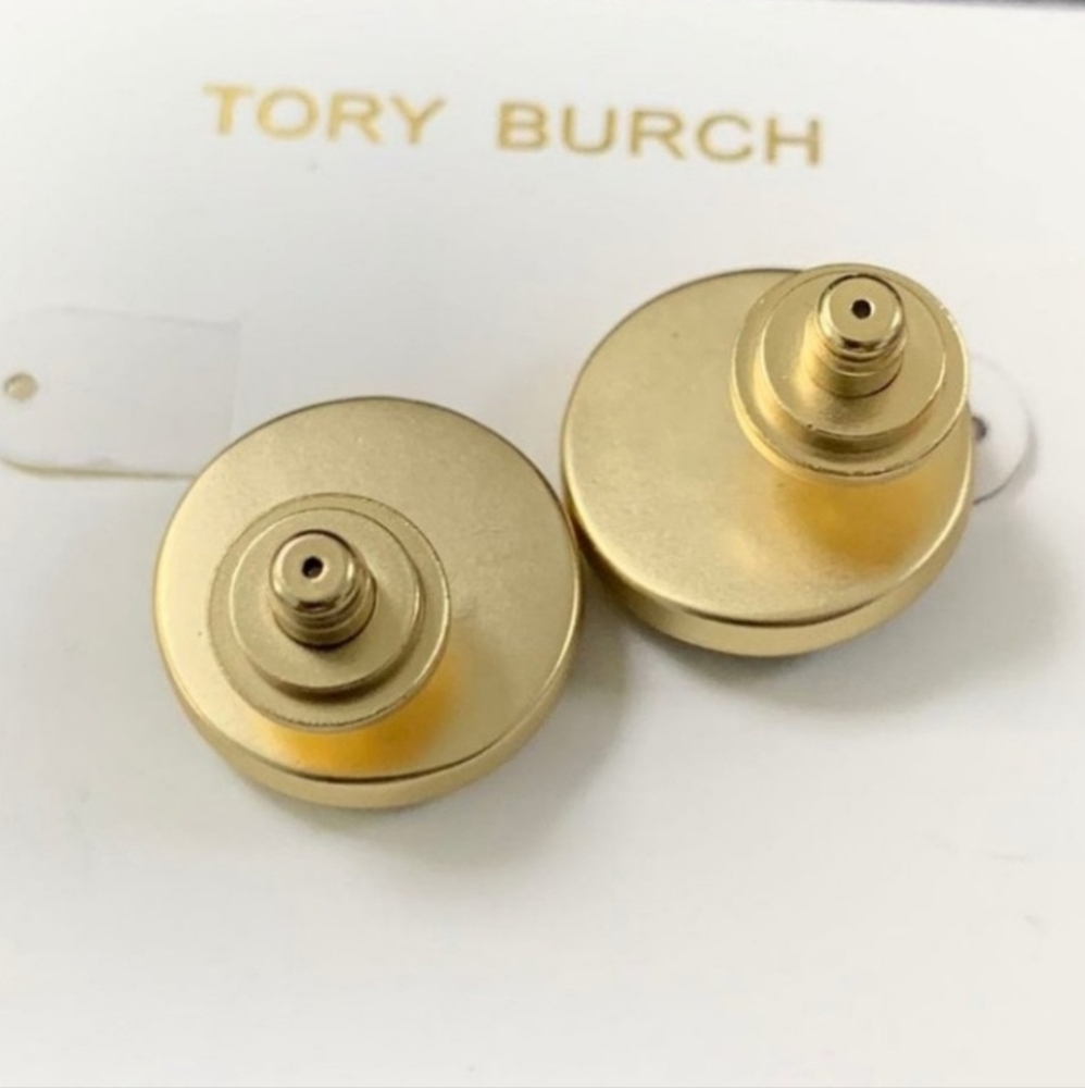 Tory Burch semiprecious ivory round button stud logo earrings - Picture 6 of 9